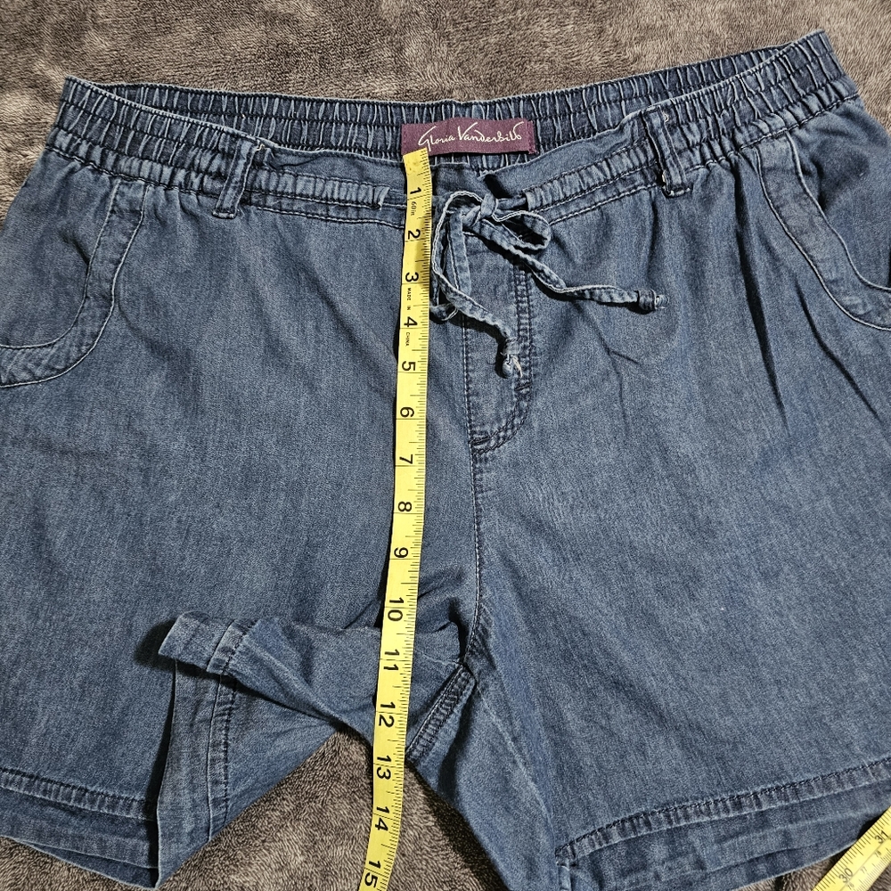 Gloria Vanderbilt Chambray Pullon Shorts Loosefit Blue Womens Large - Picture 8 of 9